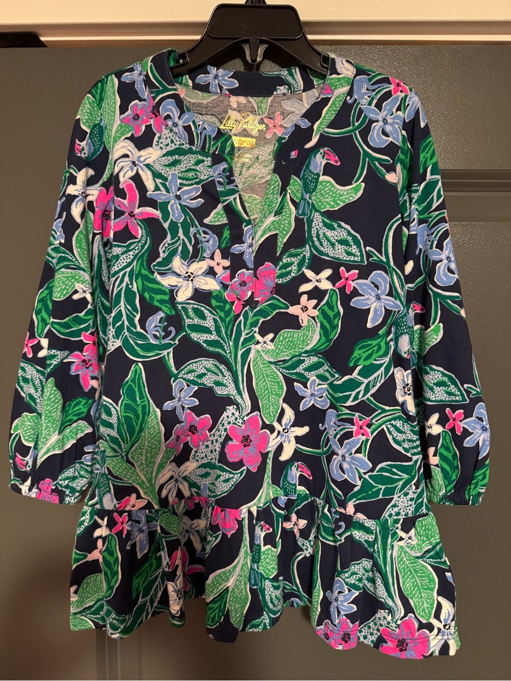 Lilly Pulitzer Girls Navy Floral Peplum Top with Green, Pink & Light Blue